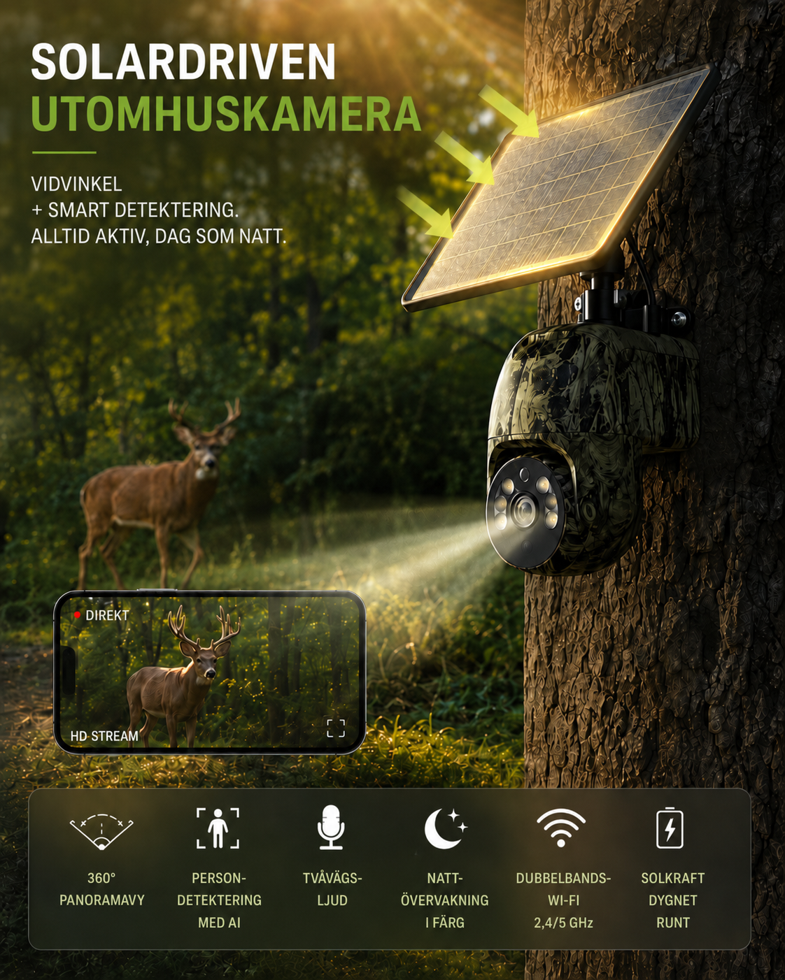 SolarWatch 360 Camo - Soldriven trådlös övervakningskamera