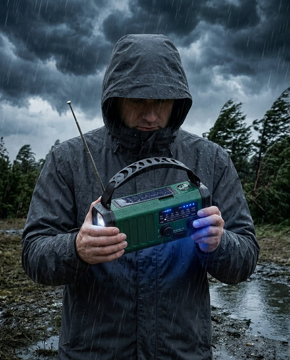 Nödradio med handvev | 10000mAh solcell ficklampa
