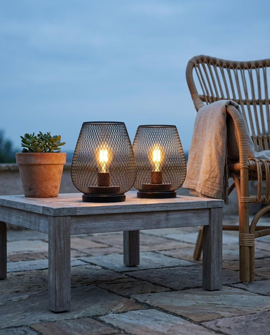 Bordslampa i nätdesign 2-pack | Mattsvart Vintageljus