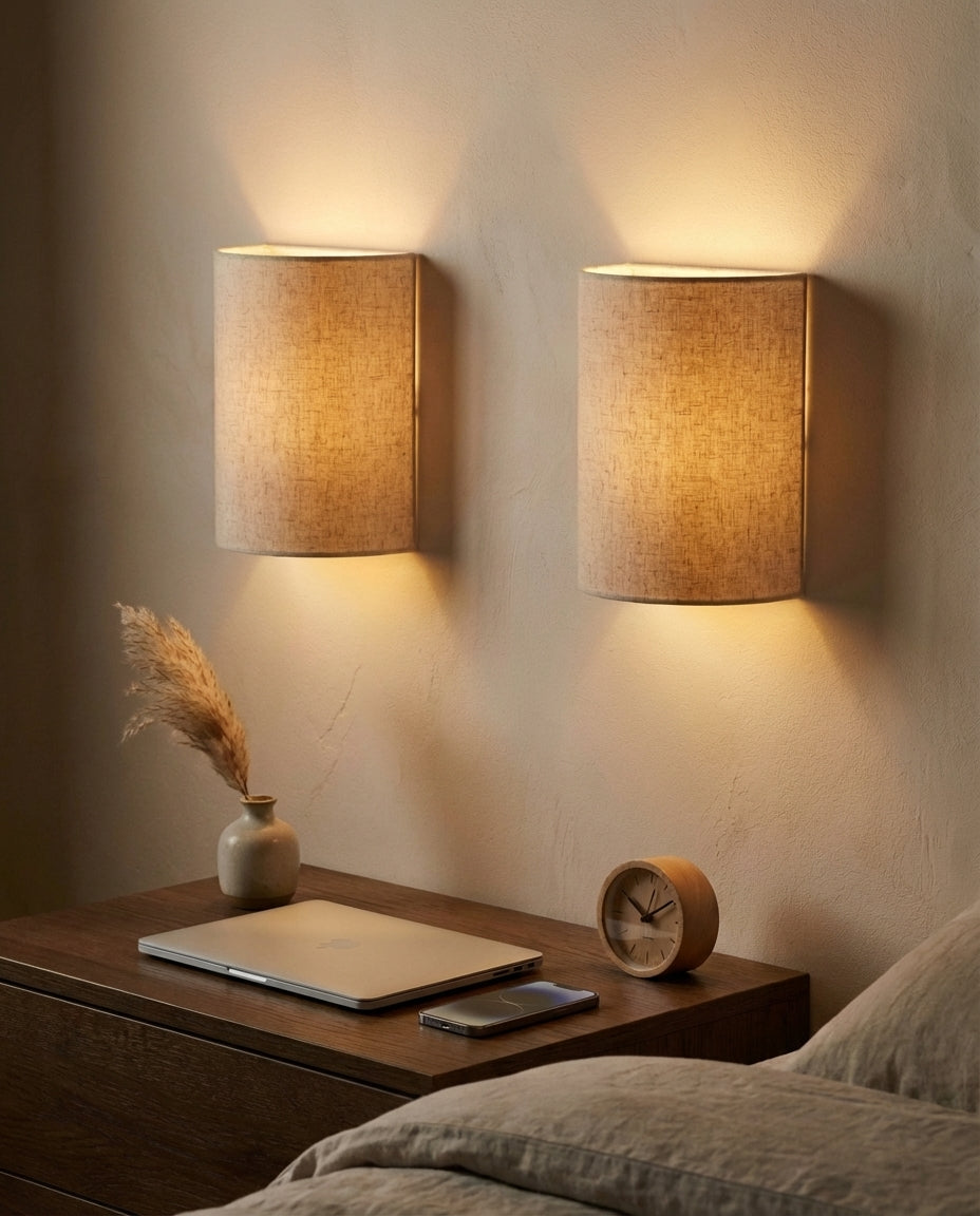 Trådlös vägglampa | Magnetisk laddningsbar lampa – linneskärm