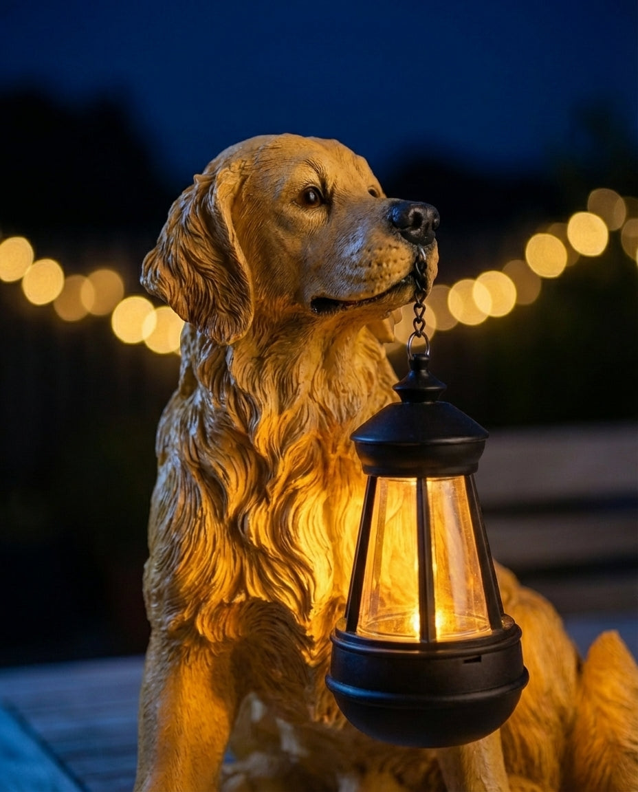 Soldriven hundfigur med LED-lykta | Vädertålig