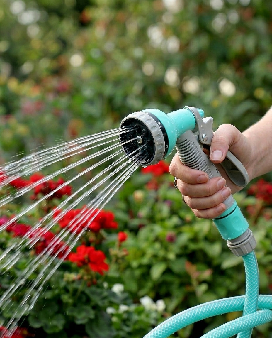Kompakt slangvagn med spridarmunstycke | Trädgårdsbevattning