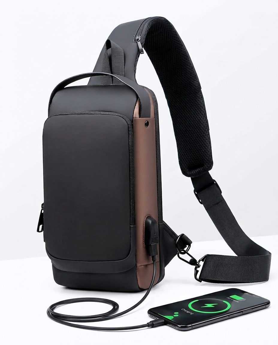 Stöldskyddad crossbodyväska med USB-laddning