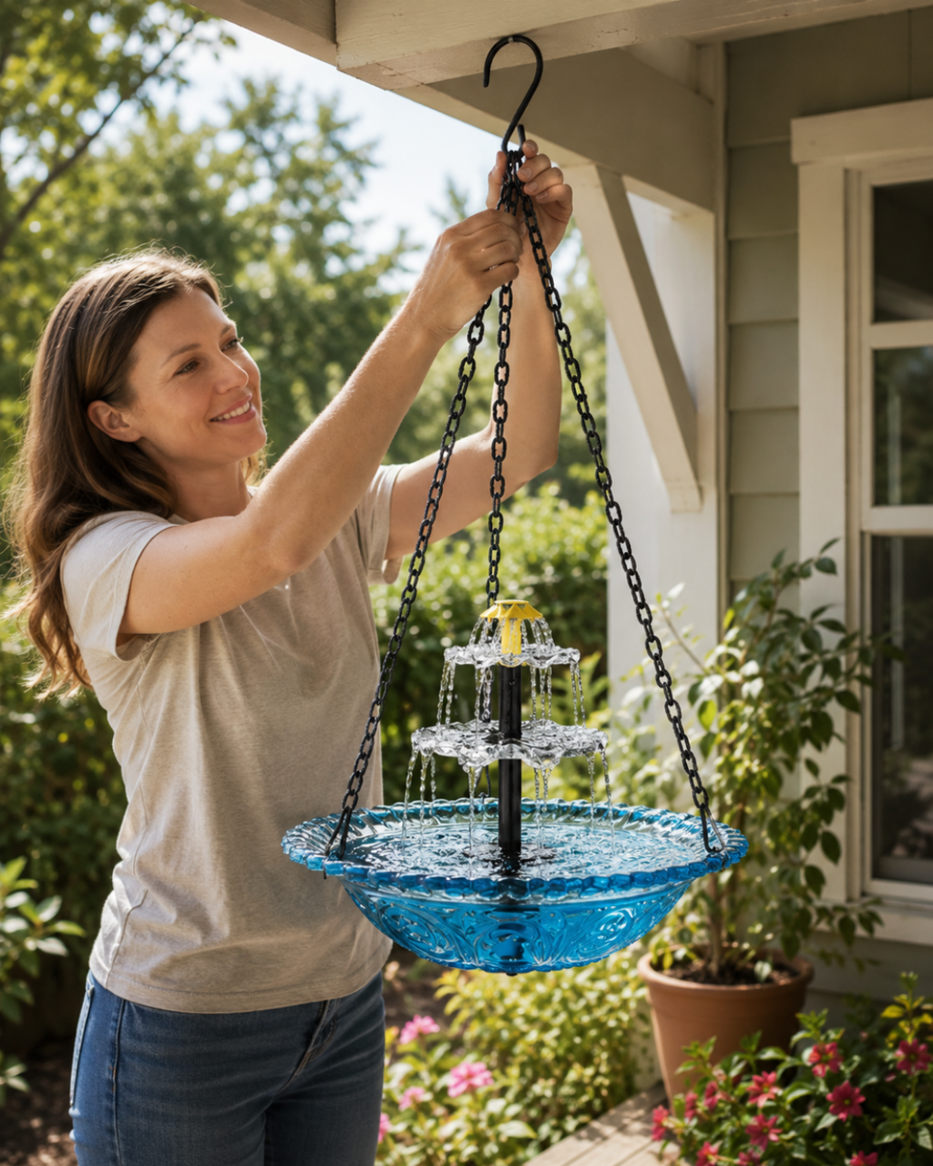 Sereneflow soldriven kaskadfontän med fågelbad