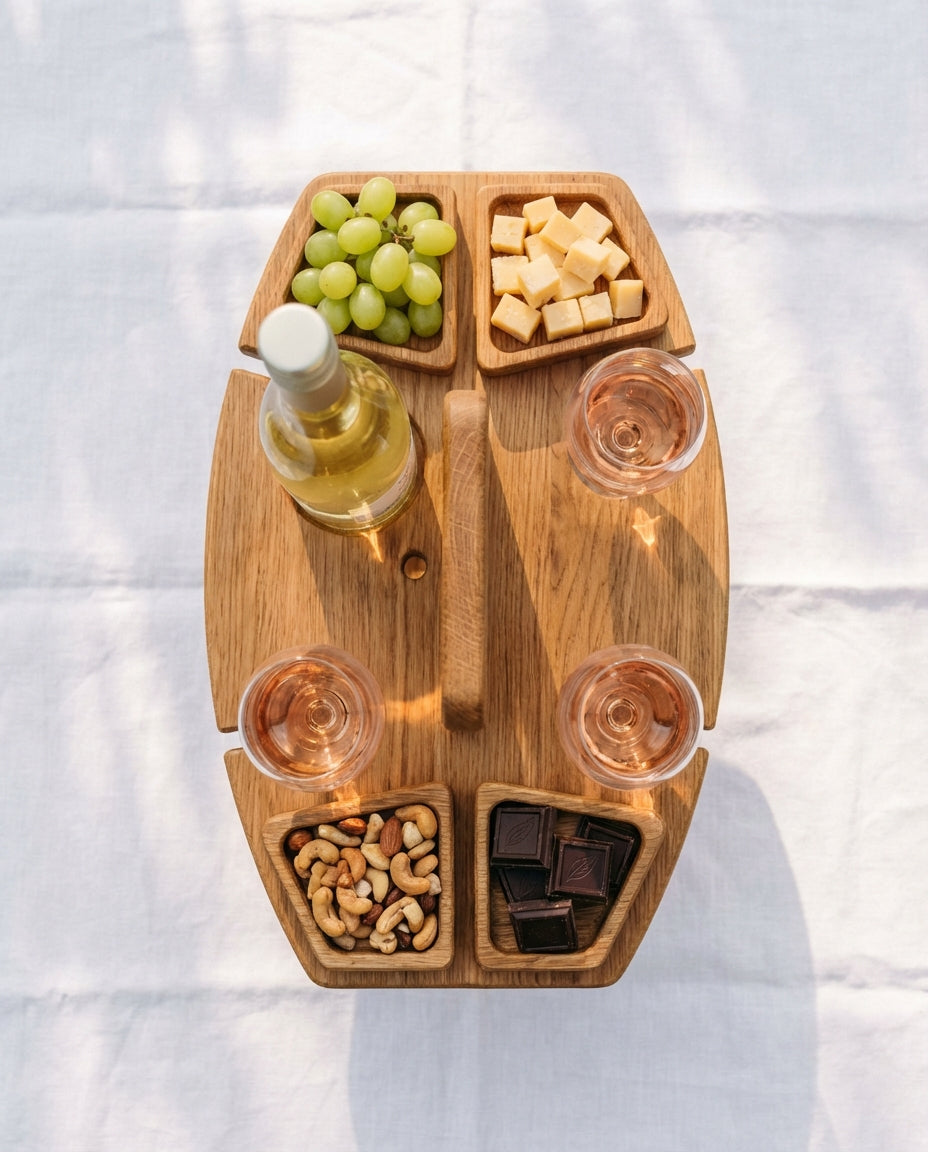 Bärbart träbord för picknick och vin | Fällbart serveringsbord utomhus