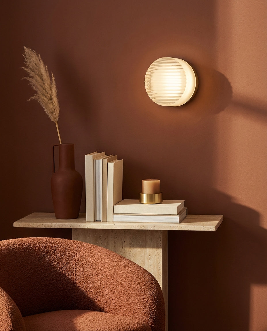 Rund Glasvägglampa – Räfflad LED-belysning