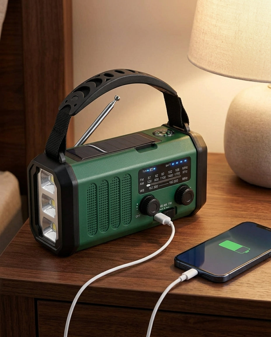 Nödradio med handvev | 10000mAh solcell ficklampa