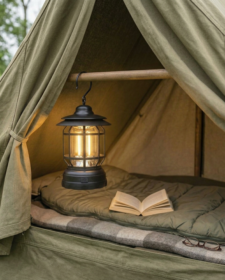 Retro campinglykta | Dimbar LED – USB-C och batteri