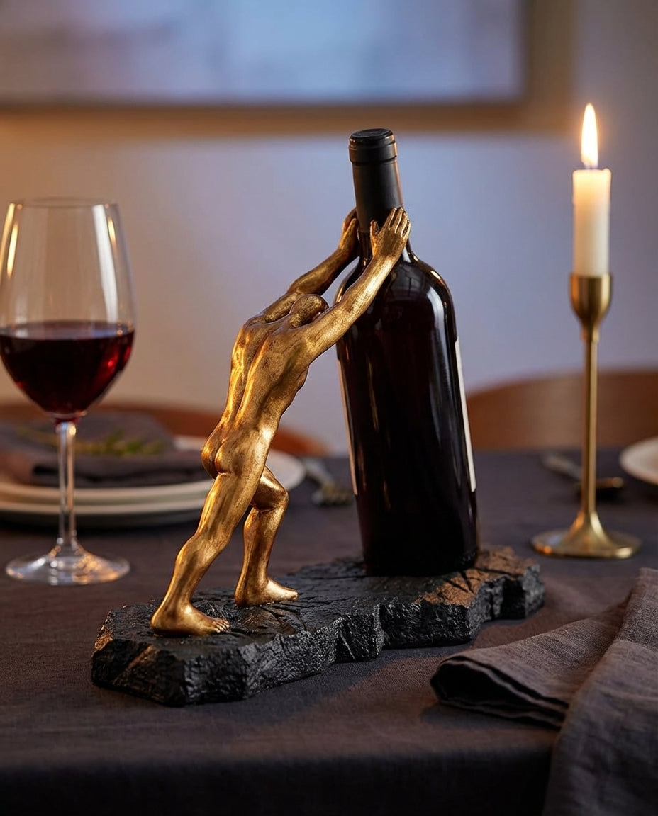 Vinflaskhållare – Skulptural metallisk displayställ
