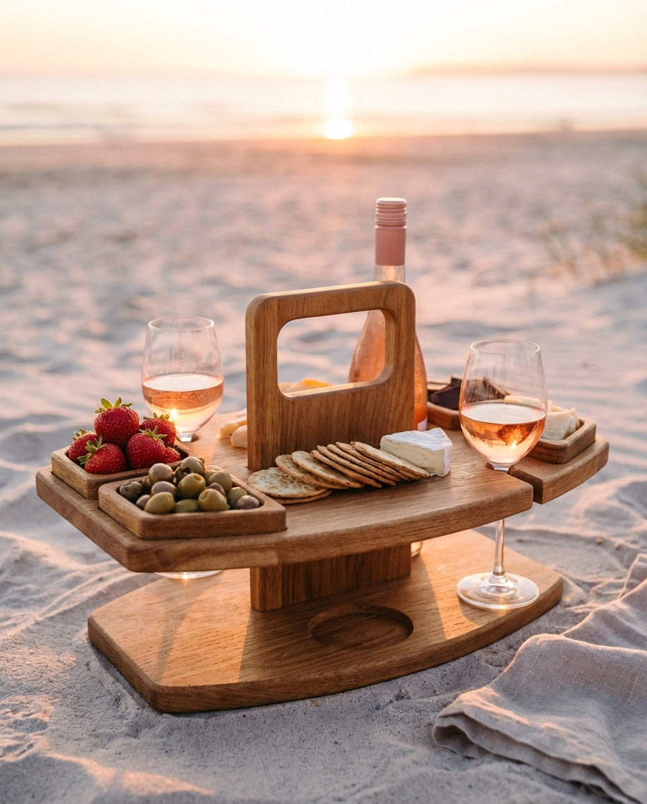 Bärbart träbord för picknick och vin | Fällbart serveringsbord utomhus