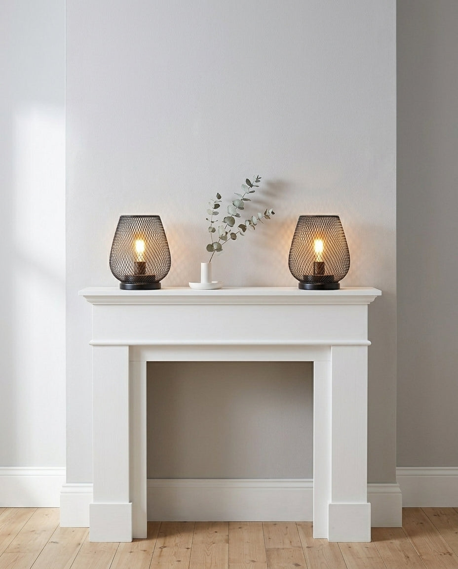 Bordslampa i nätdesign 2-pack | Mattsvart Vintageljus