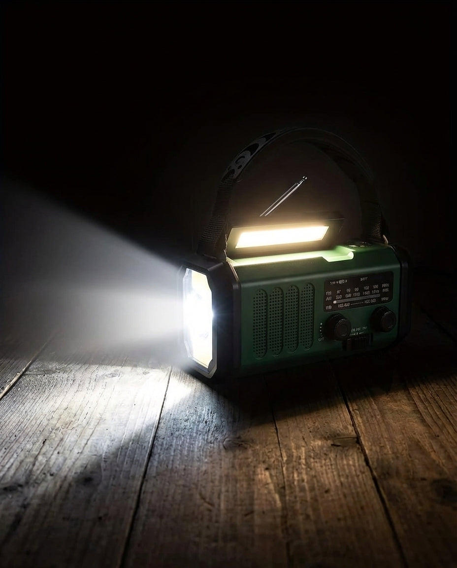 Soldriven nödradio & Powerbank vevradio | LED-ficklampa