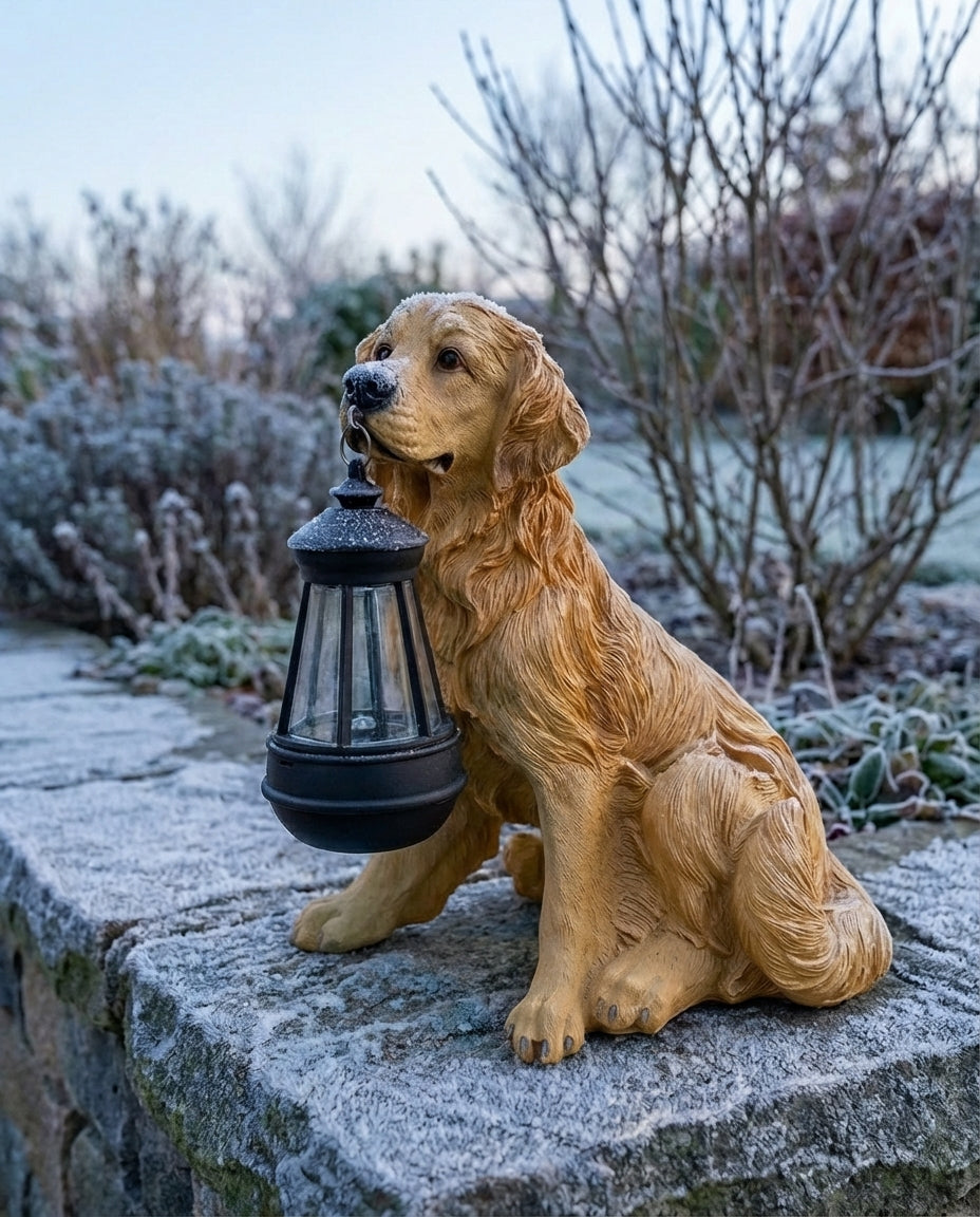 Soldriven hundfigur med LED-lykta | Vädertålig