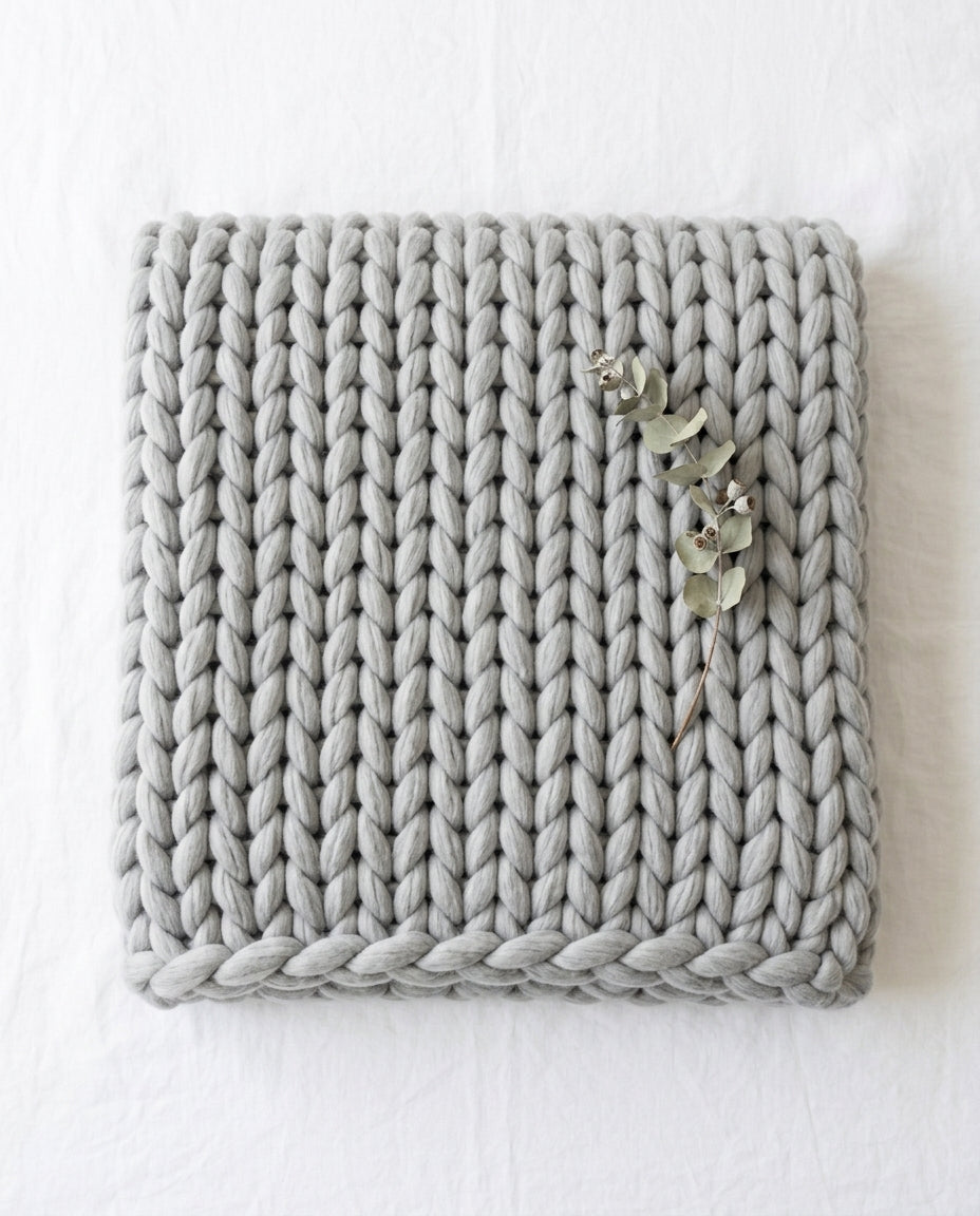 Chunky-stickad pläd XL – Handstickad armstickad filt