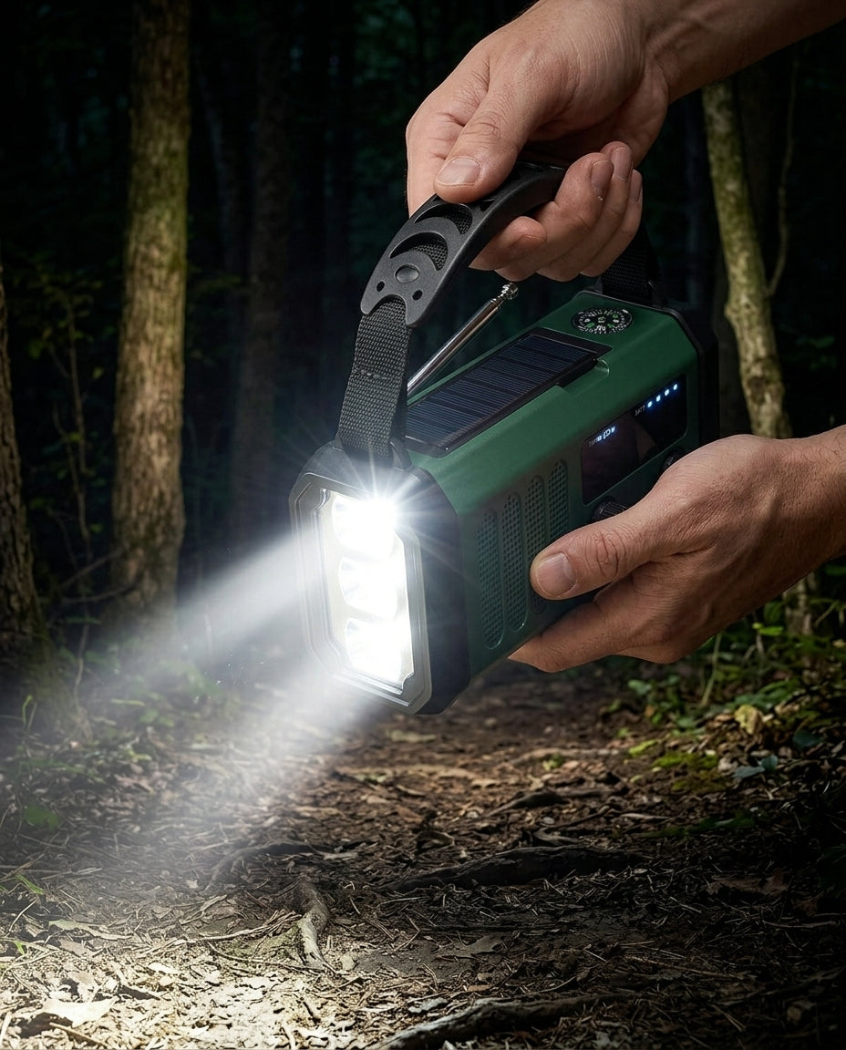 Nödradio med handvev | 10000mAh solcell ficklampa