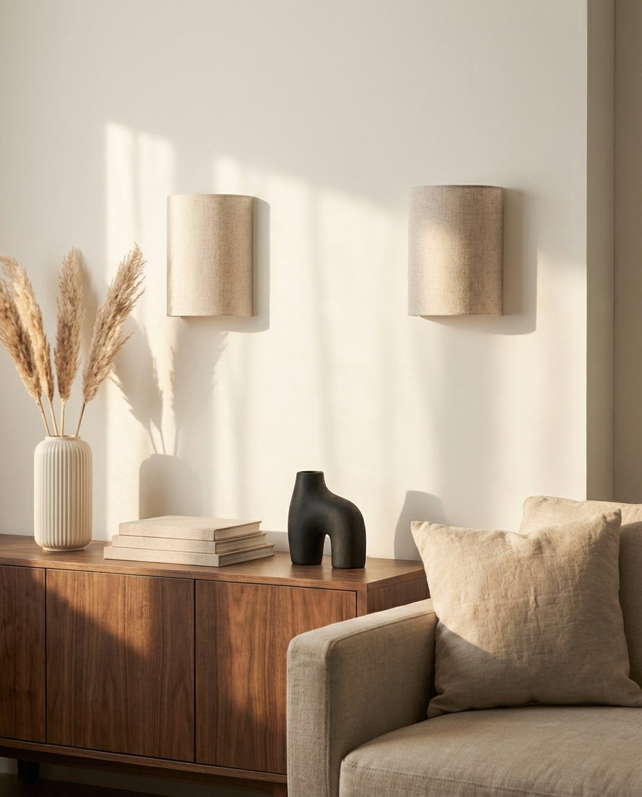 Trådlös vägglampa | Magnetisk laddningsbar lampa – linneskärm