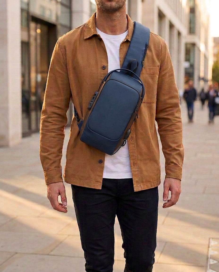 Stöldskyddad crossbodyväska med USB-laddning