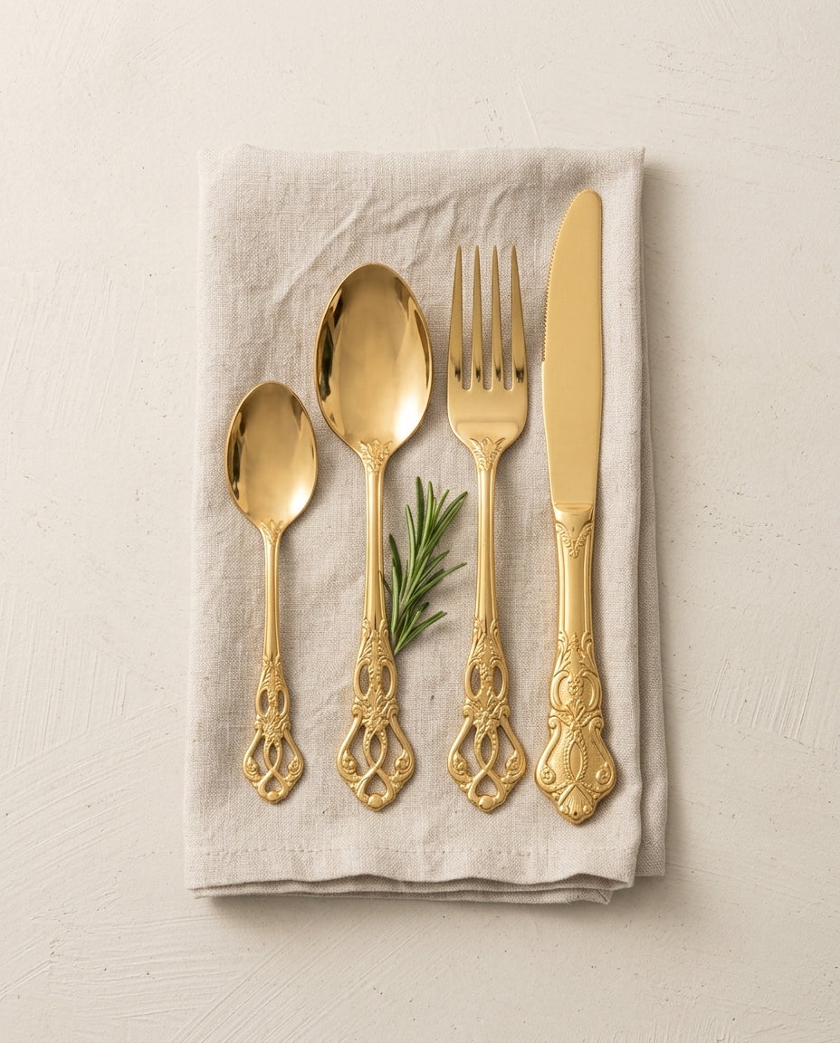 Guld Bestick 24-delar – Ornamenterat Handtag