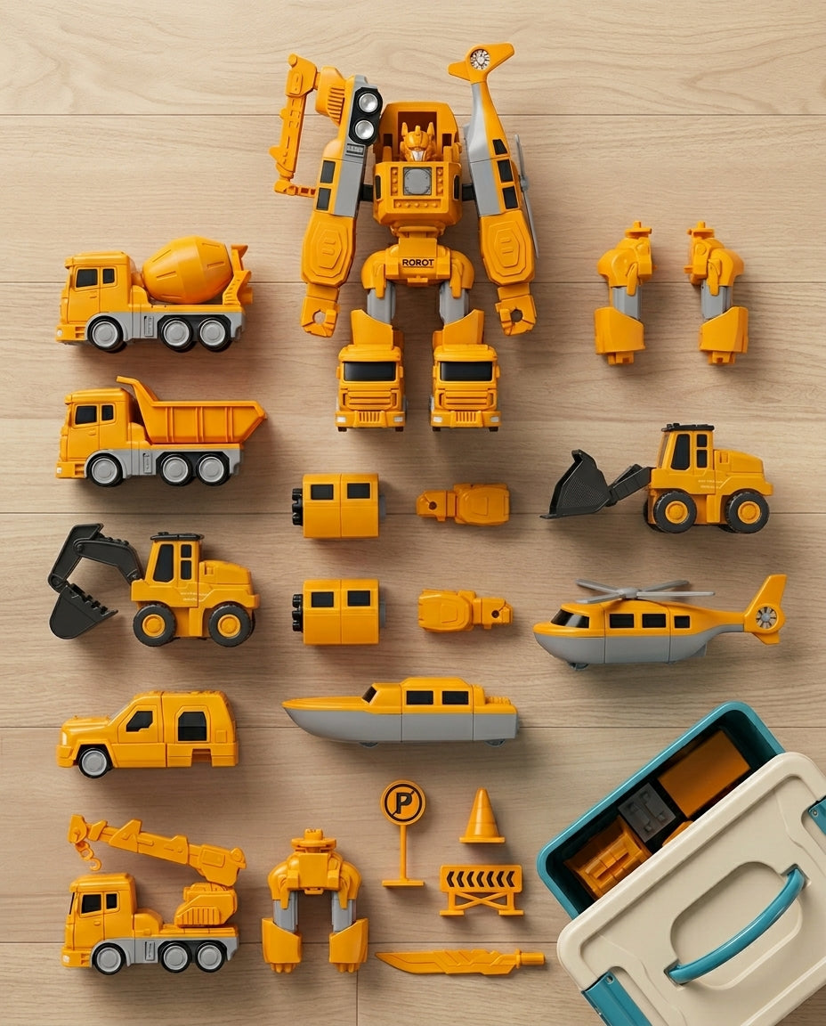 The Mighty Builder Squad | 7-i-1 magnetisk förvandlingsbar byggfordonsstyrka
