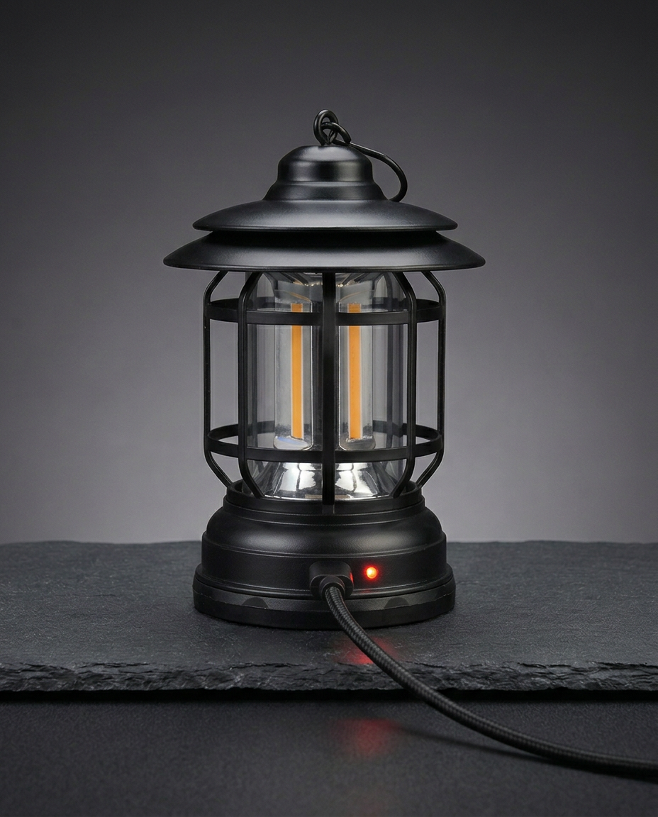 Retro campinglykta | Dimbar LED – USB-C och batteri