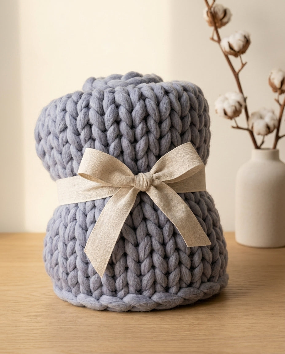 Chunky-stickad pläd XL – Handstickad armstickad filt