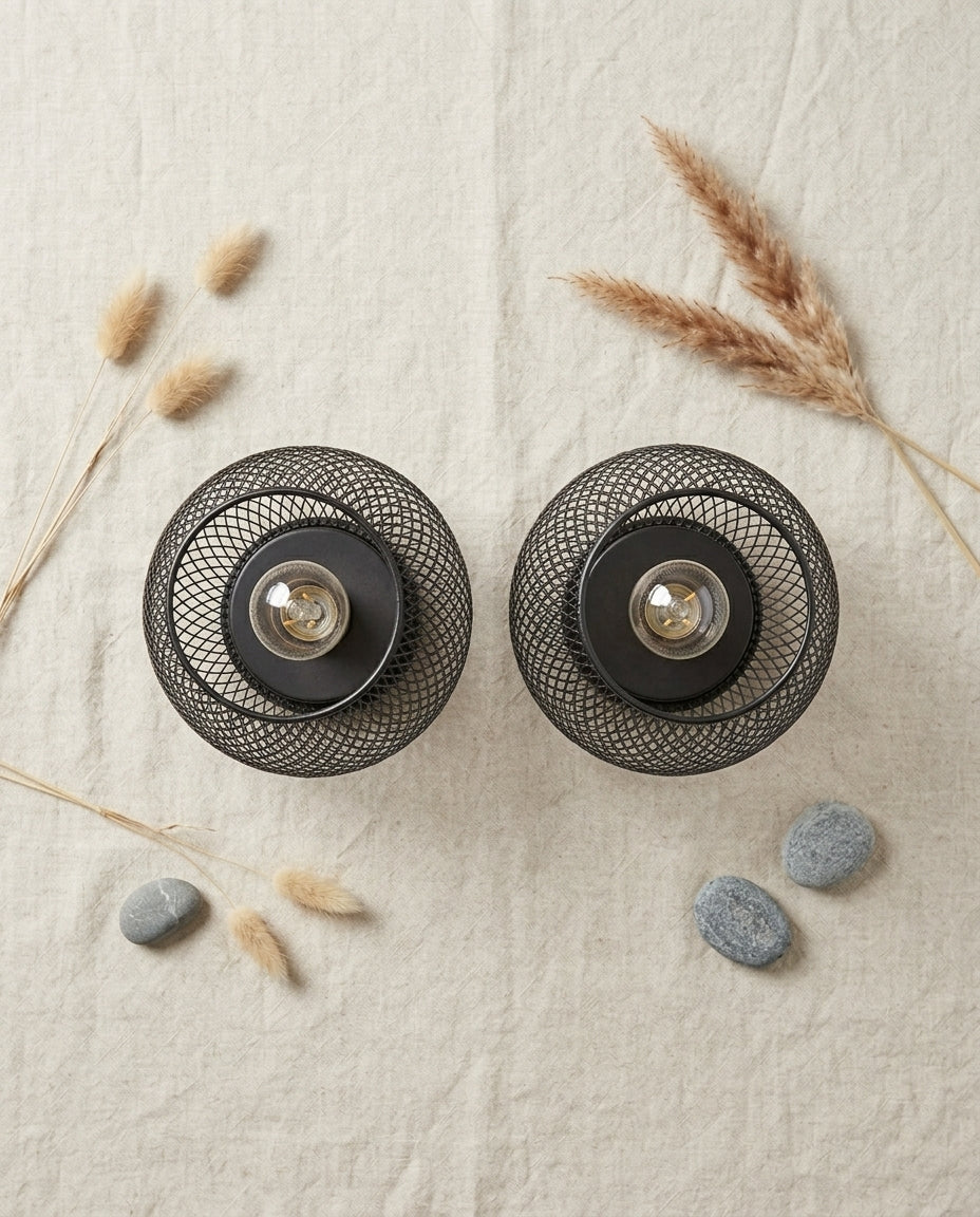 Bordslampa i nätdesign 2-pack | Mattsvart Vintageljus