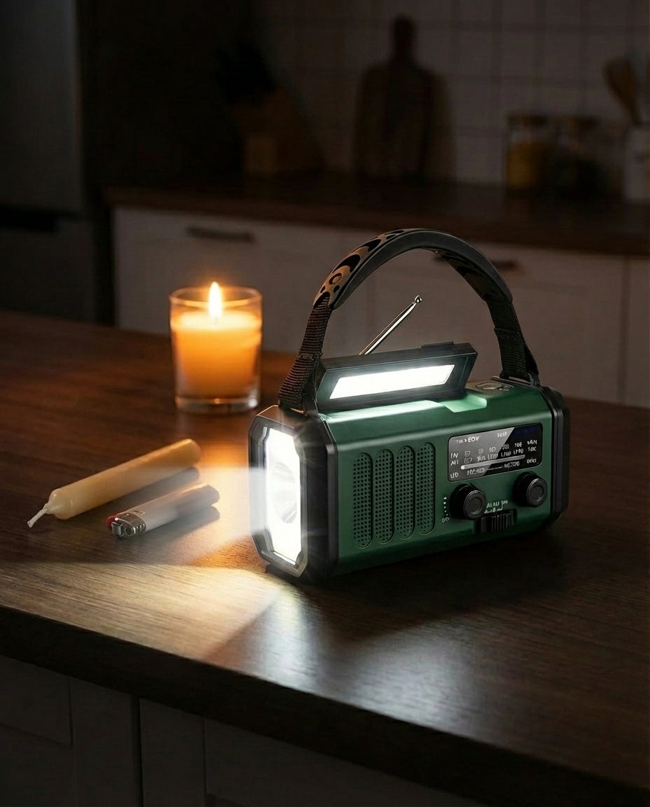 Soldriven nödradio & Powerbank vevradio | LED-ficklampa