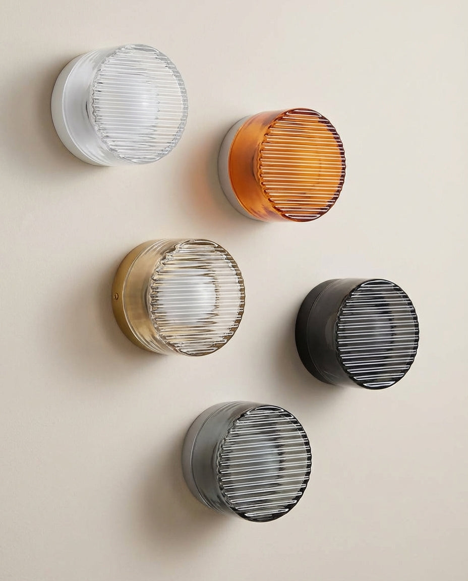 Rund Glasvägglampa – Räfflad LED-belysning