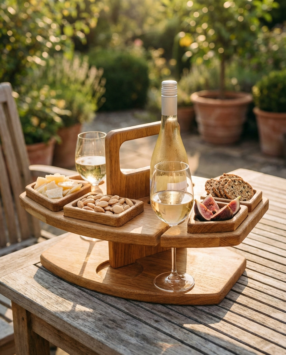 Bärbart träbord för picknick och vin | Fällbart serveringsbord utomhus