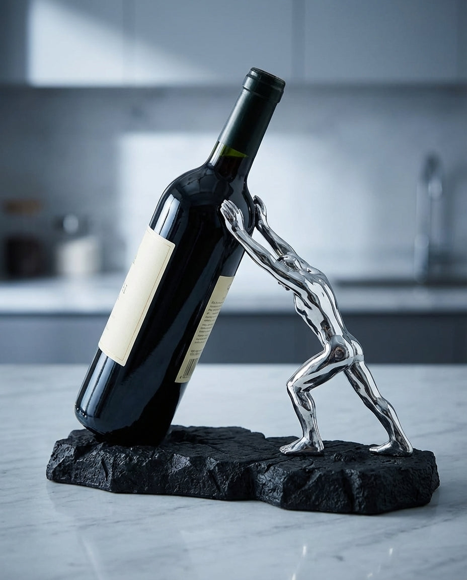 Vinflaskhållare – Skulptural metallisk displayställ