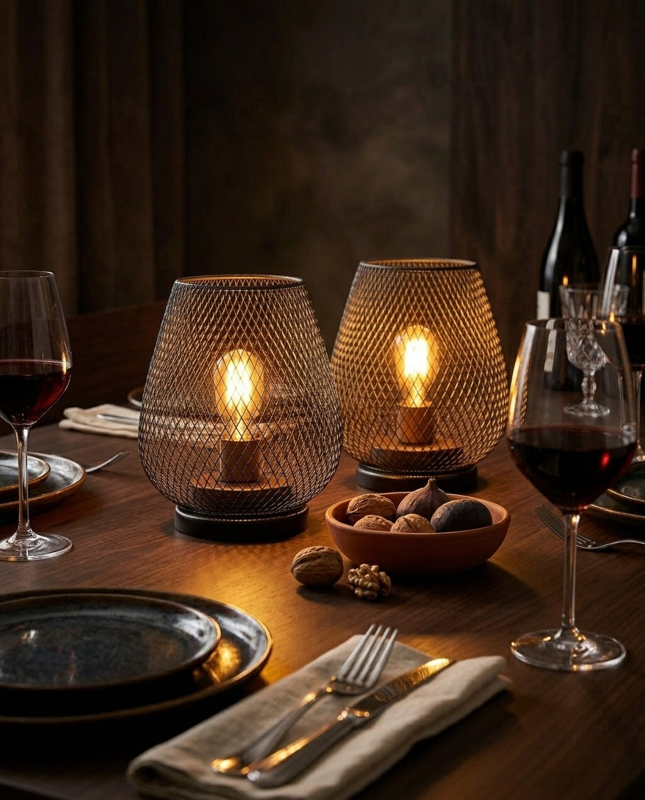 Bordslampa i nätdesign 2-pack | Mattsvart Vintageljus