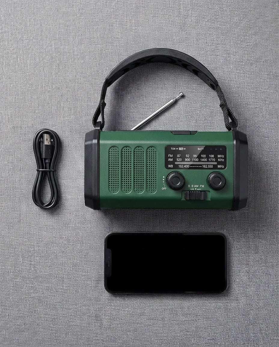 Soldriven nödradio & Powerbank vevradio | LED-ficklampa