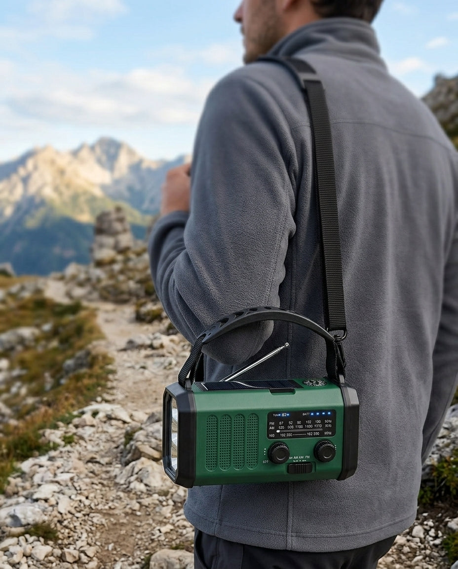 Nödradio med handvev | 10000mAh solcell ficklampa