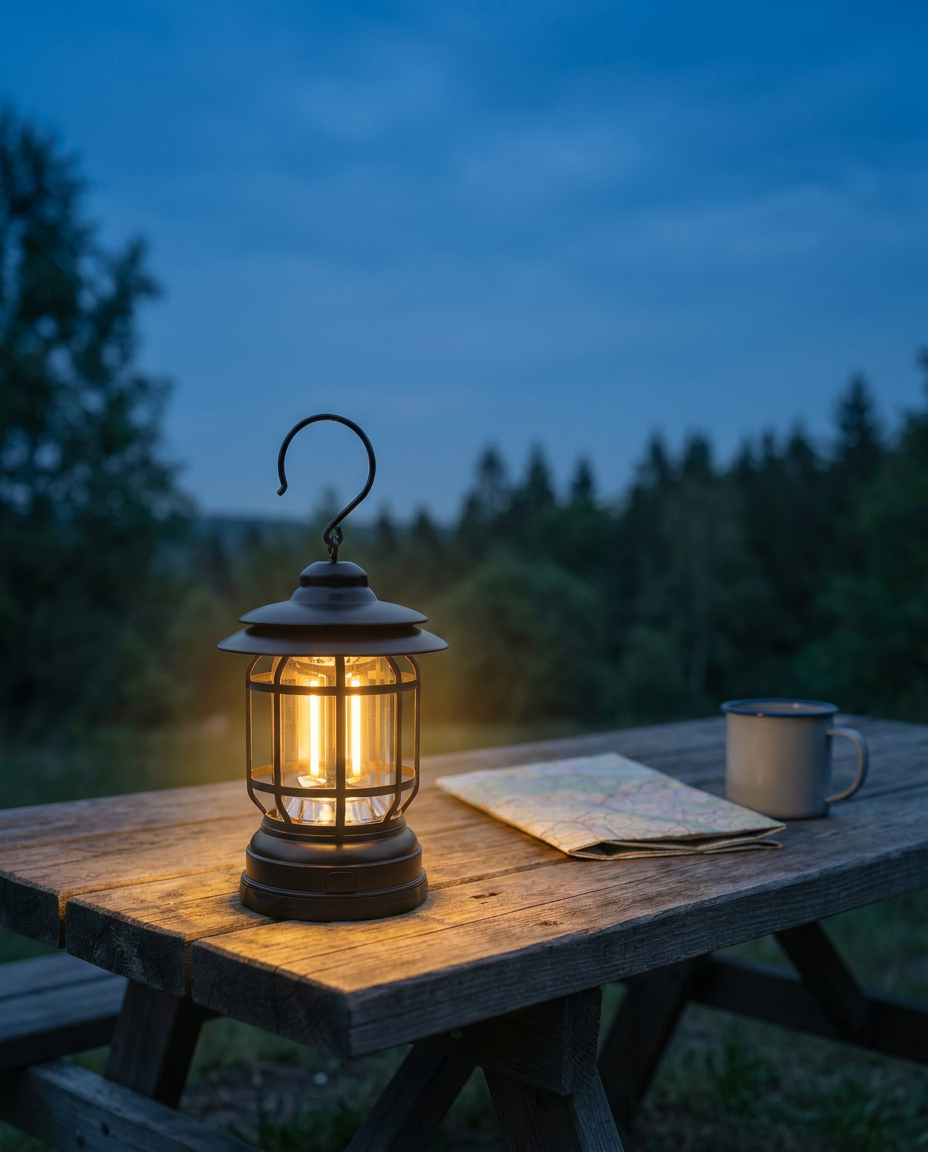 Retro campinglykta | Dimbar LED – USB-C och batteri