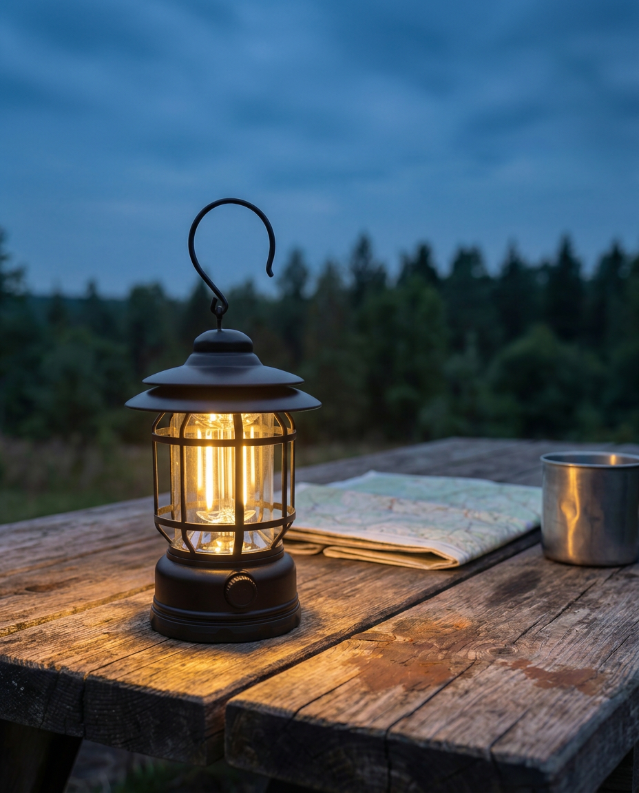 Retro campinglykta | Dimbar LED – USB-C och batteri