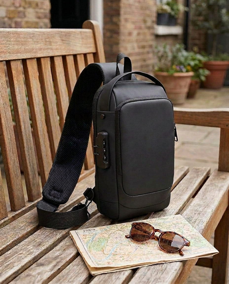 Stöldskyddad crossbodyväska med USB-laddning