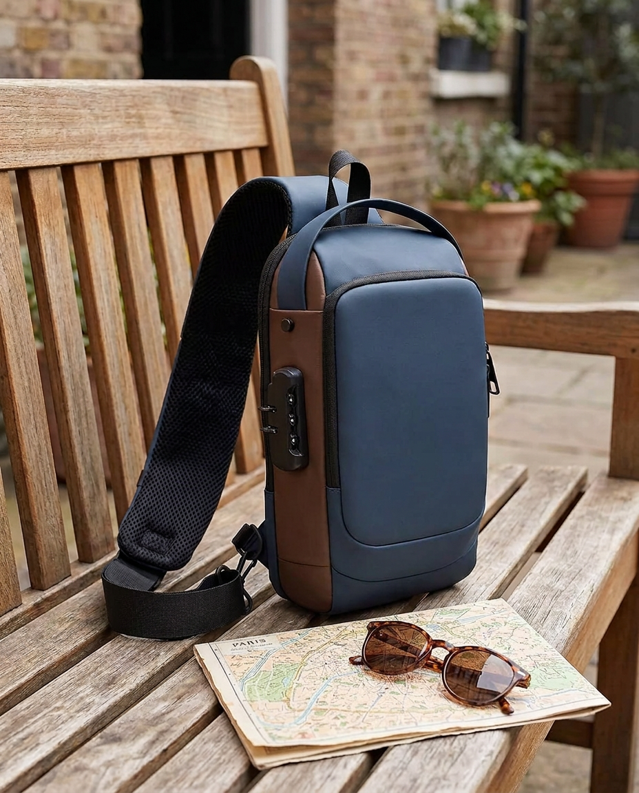 Stöldskyddad crossbodyväska med USB-laddning