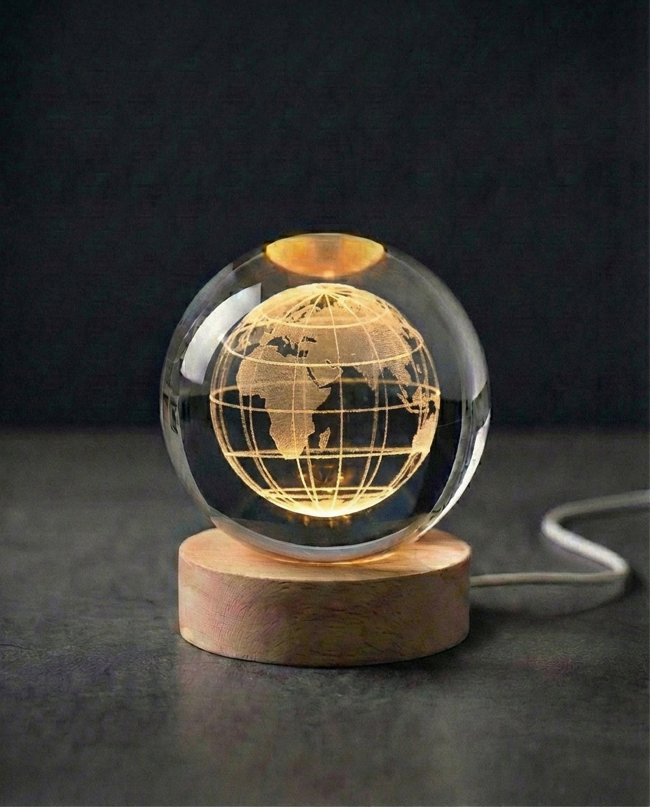 3D Kristallsfärlampa | Lasergraverad Rymdnattlampa