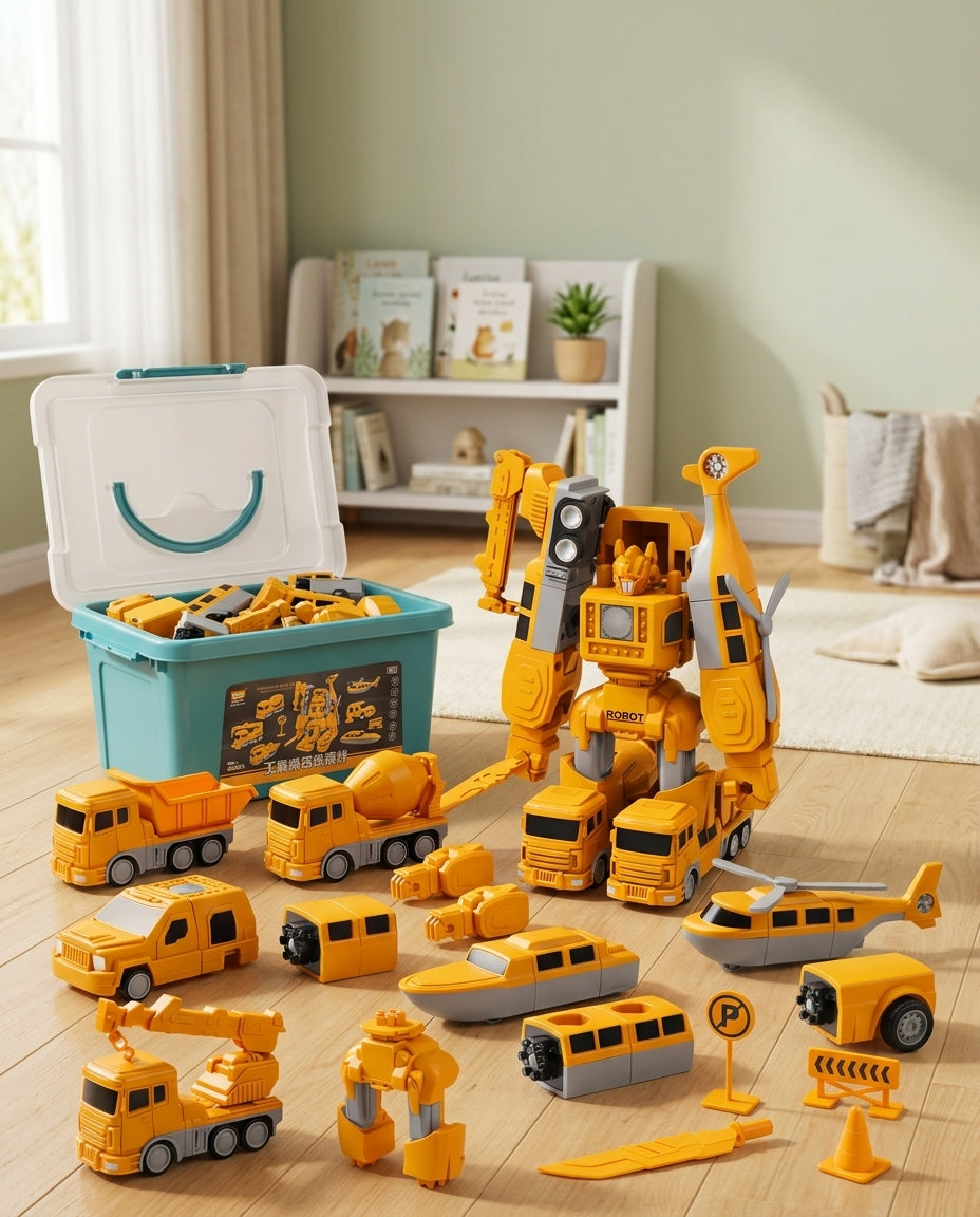 The Mighty Builder Squad | 7-i-1 magnetisk förvandlingsbar byggfordonsstyrka