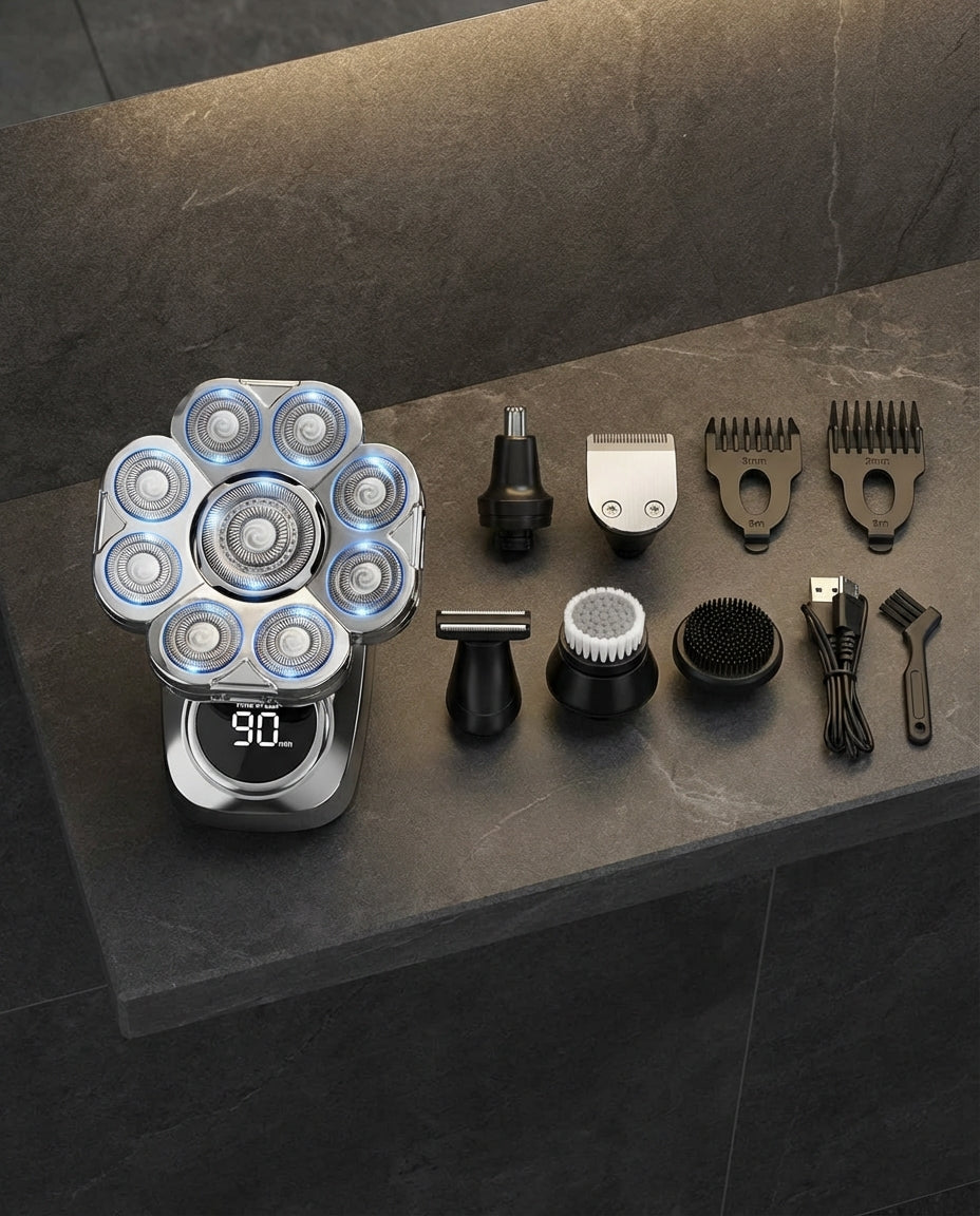 7-Huvud Elektrisk Rakapparat | 6-i-1 Grooming Kit Huvud & Ansikte