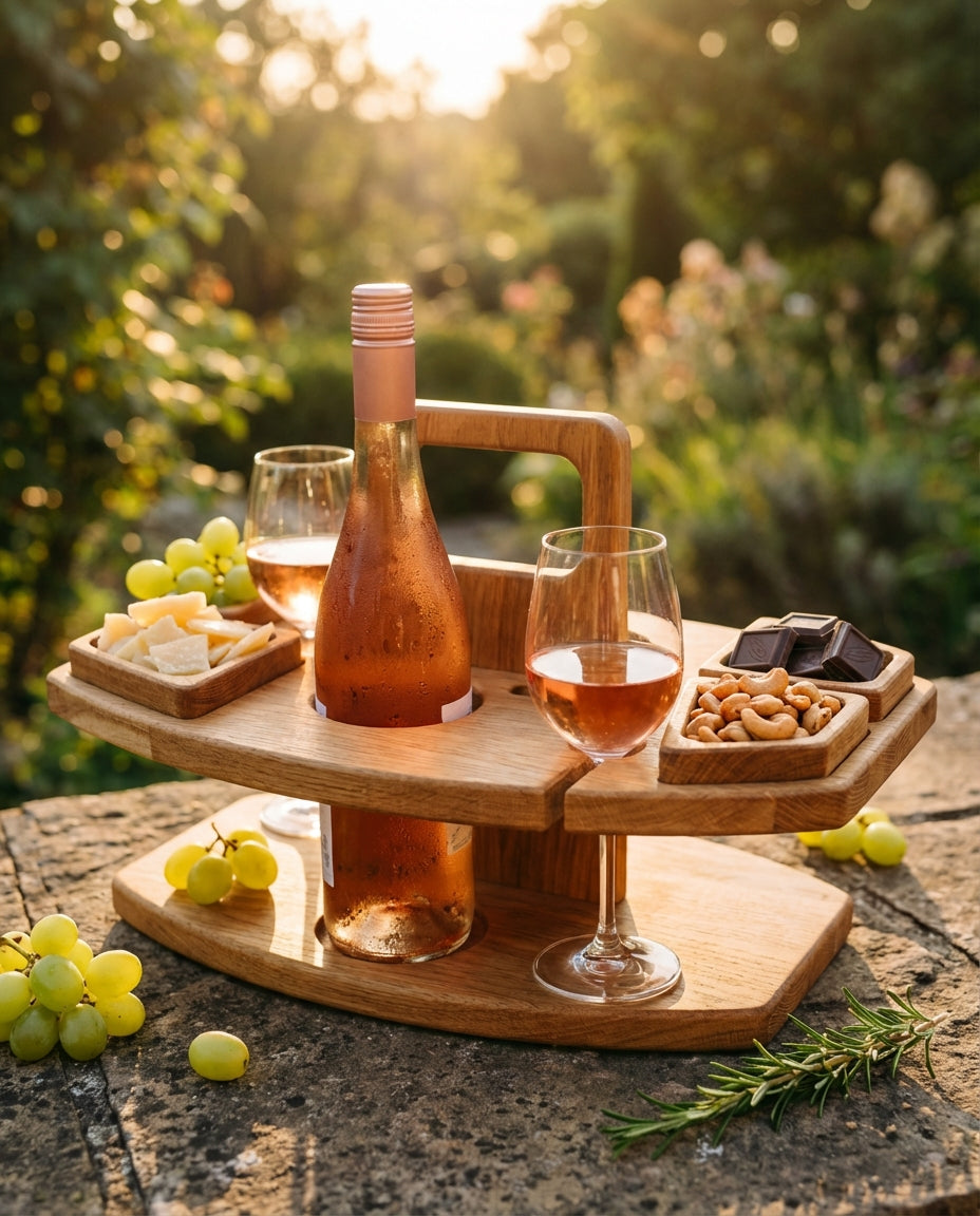 Bärbart träbord för picknick och vin | Fällbart serveringsbord utomhus