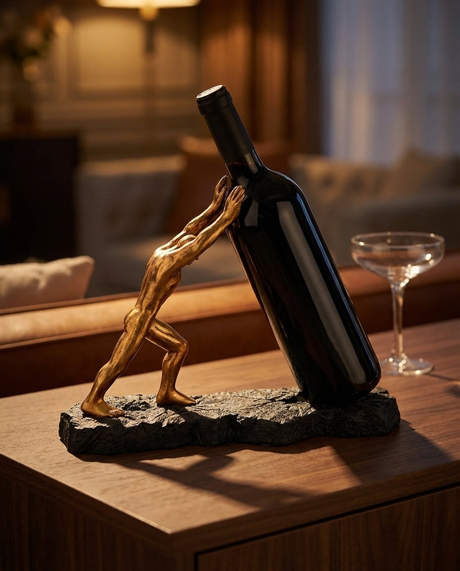 Vinflaskhållare – Skulptural metallisk displayställ