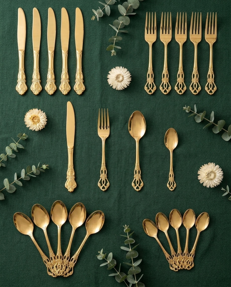 Guld Bestick 24-delar – Ornamenterat Handtag