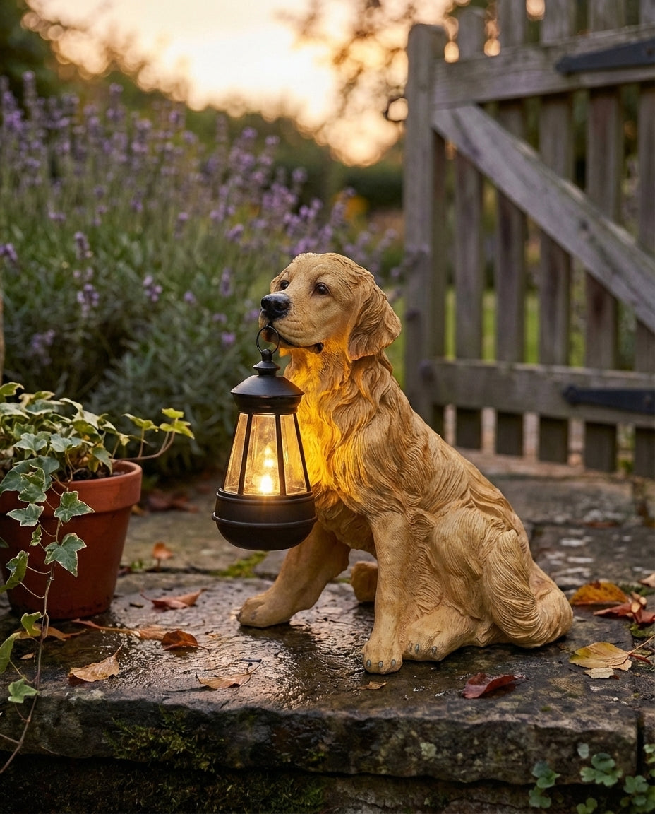 Soldriven hundfigur med LED-lykta | Vädertålig