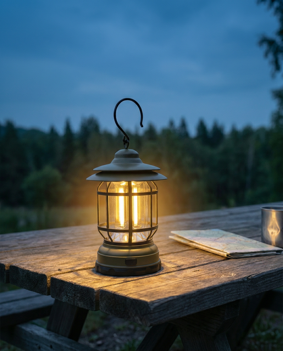 Retro campinglykta | Dimbar LED – USB-C och batteri