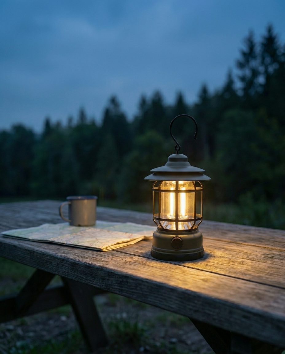 Retro campinglykta | Dimbar LED – USB-C och batteri