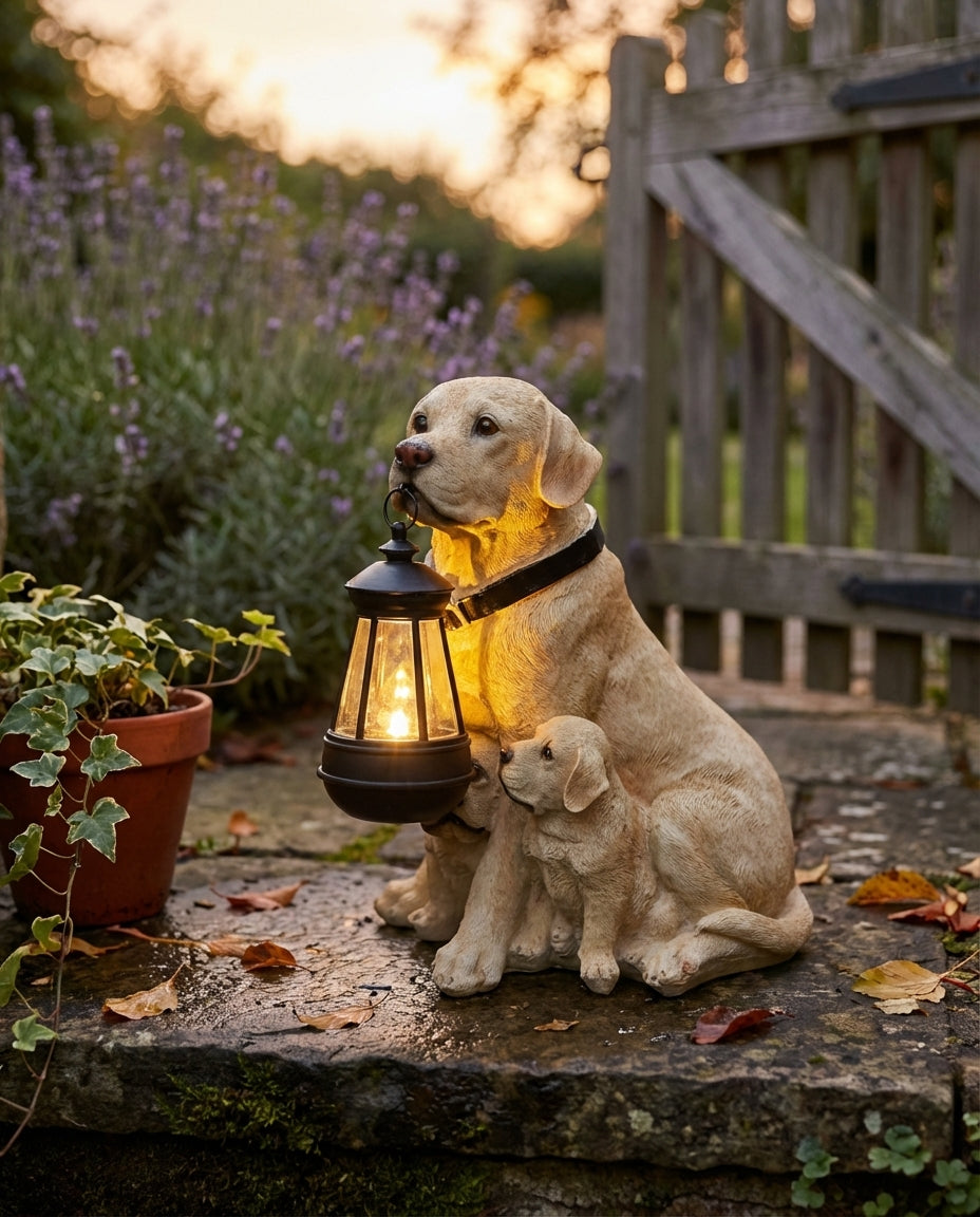 Soldriven hundfigur med LED-lykta | Vädertålig