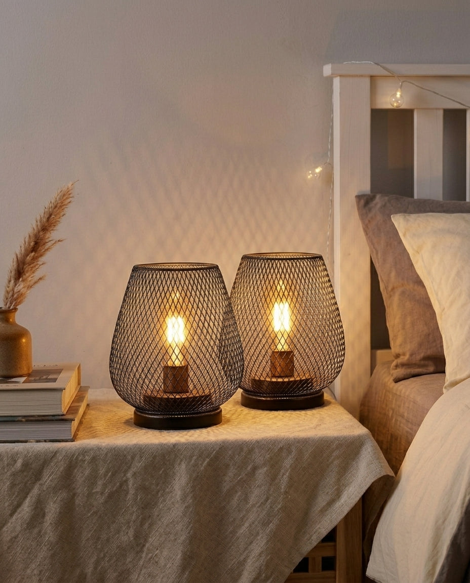 Bordslampa i nätdesign 2-pack | Mattsvart Vintageljus