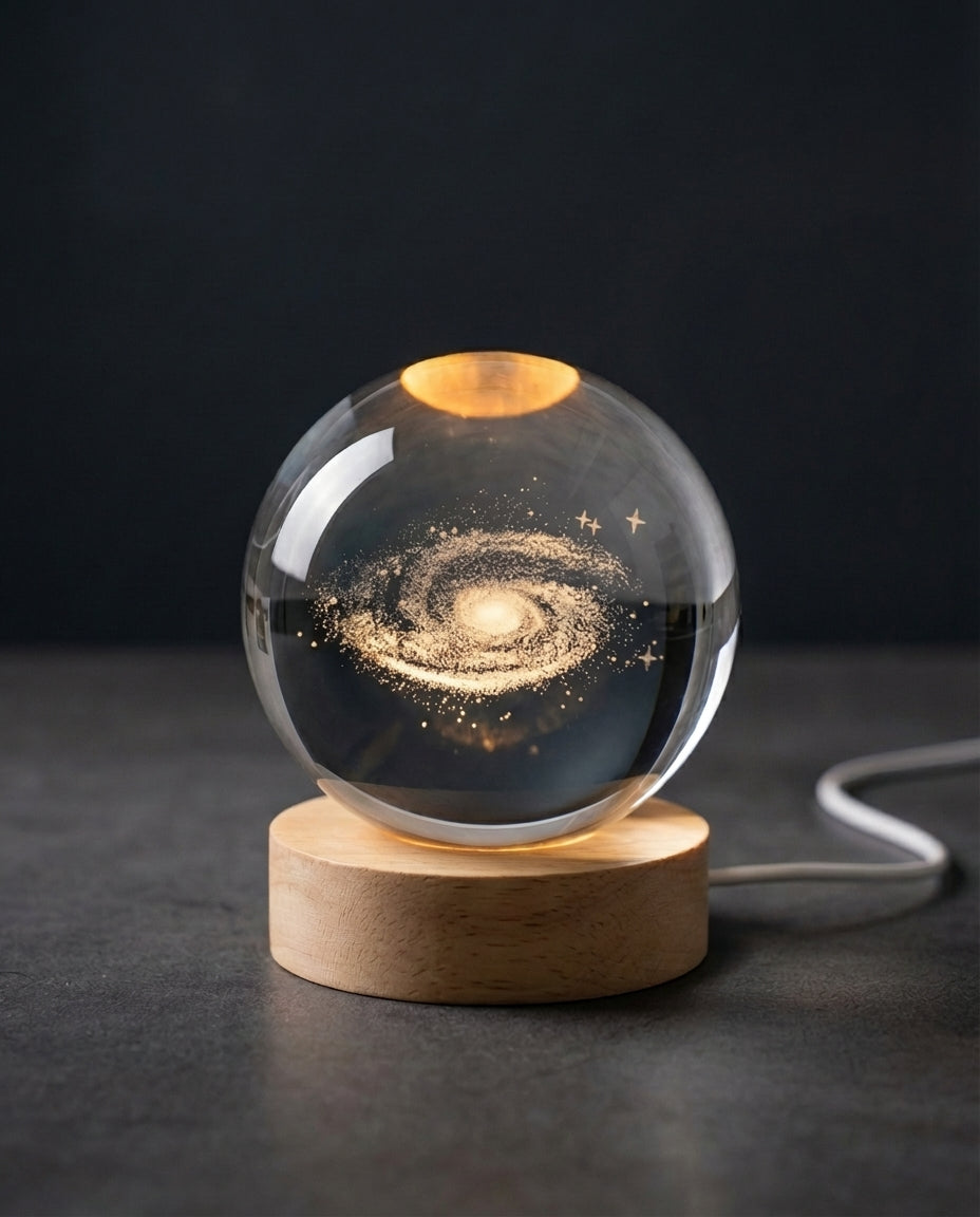 3D Kristallsfärlampa | Lasergraverad Rymdnattlampa