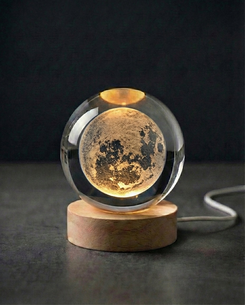 3D Kristallsfärlampa | Lasergraverad Rymdnattlampa